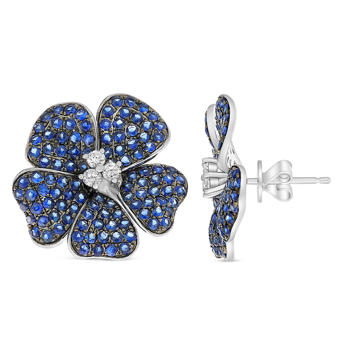 14K White Gold Round Sapphire Earrings