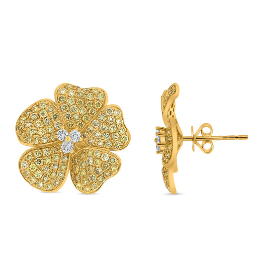 14K Yellow Gold Round Fancy Yellow Diamond Earrings