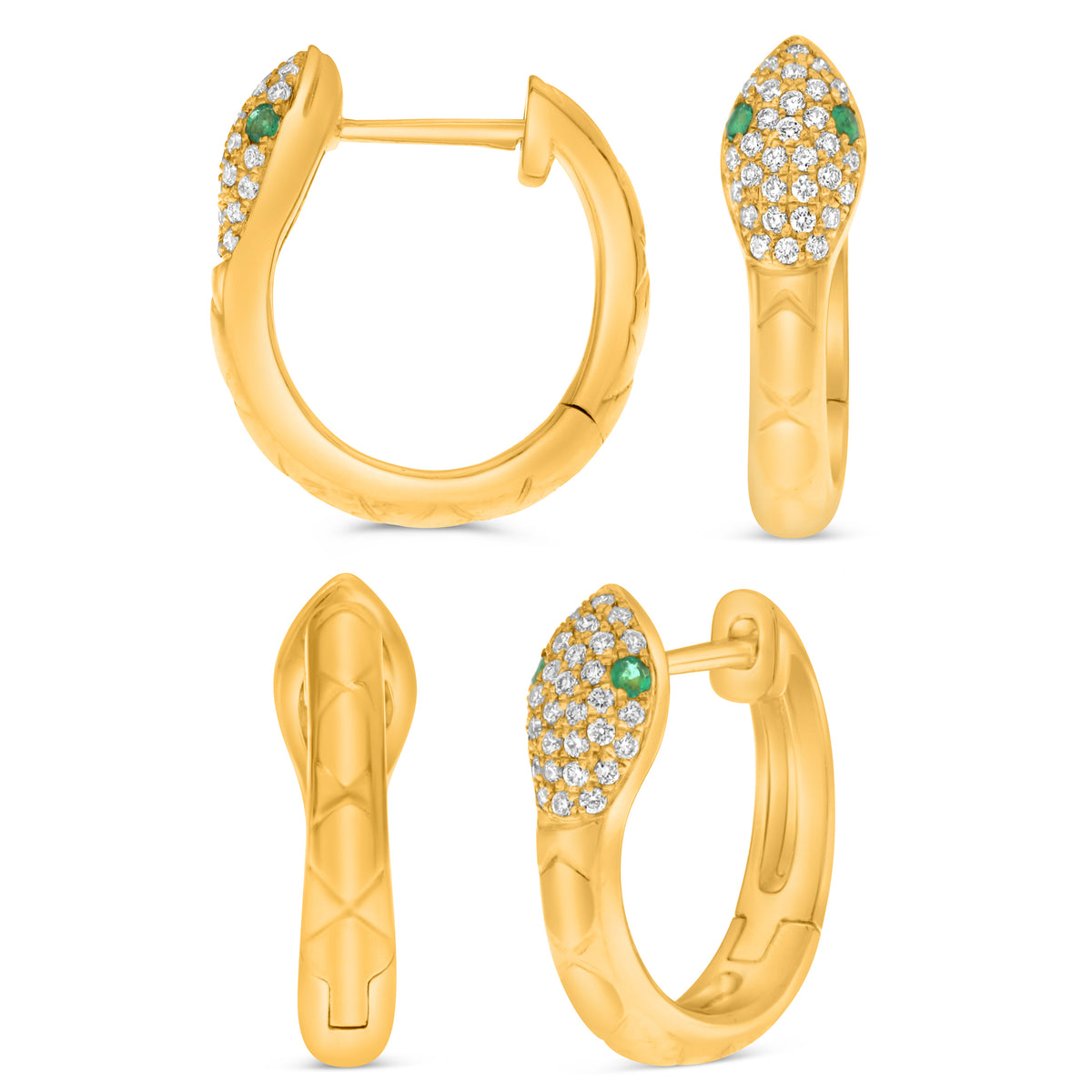 14K Yellow Gold Round Emerald Earrings