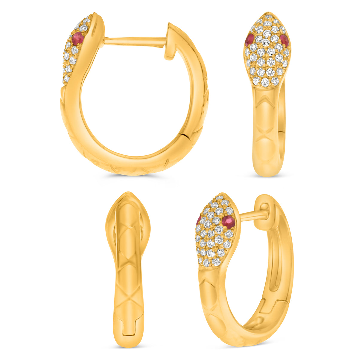 14K Yellow Gold Round Ruby Earrings