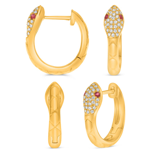 14K Yellow Gold Round Ruby Earrings