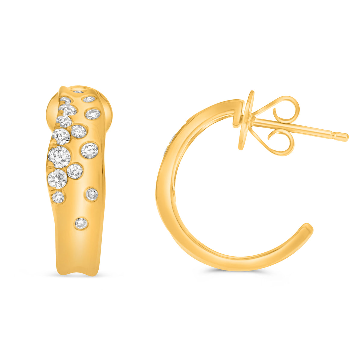 14K Yellow Gold Round Diamond Cluster Earrings