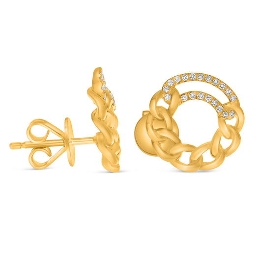 14K Yellow Gold Round Diamond Earrings