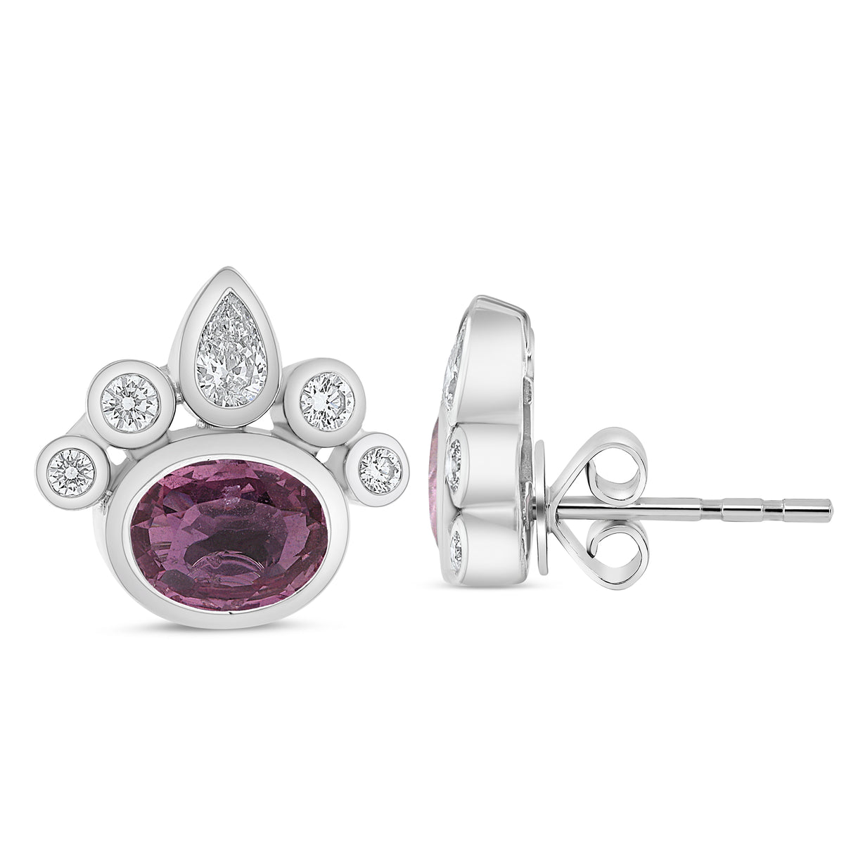 14K White Gold Oval Pink Sapphire Earrings