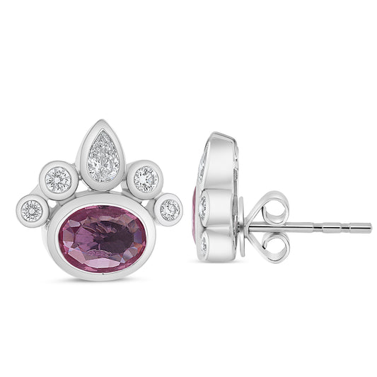 14K White Gold Oval Pink Sapphire Earrings