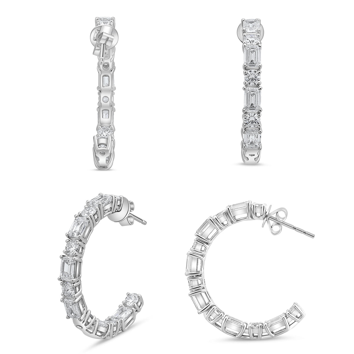 14K White Gold Emerald Cut Diamond Earrings