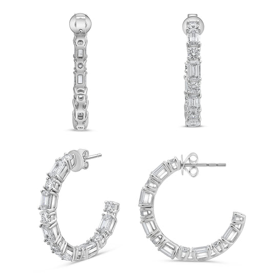 14K White Gold Emerald Cut Diamond Earrings