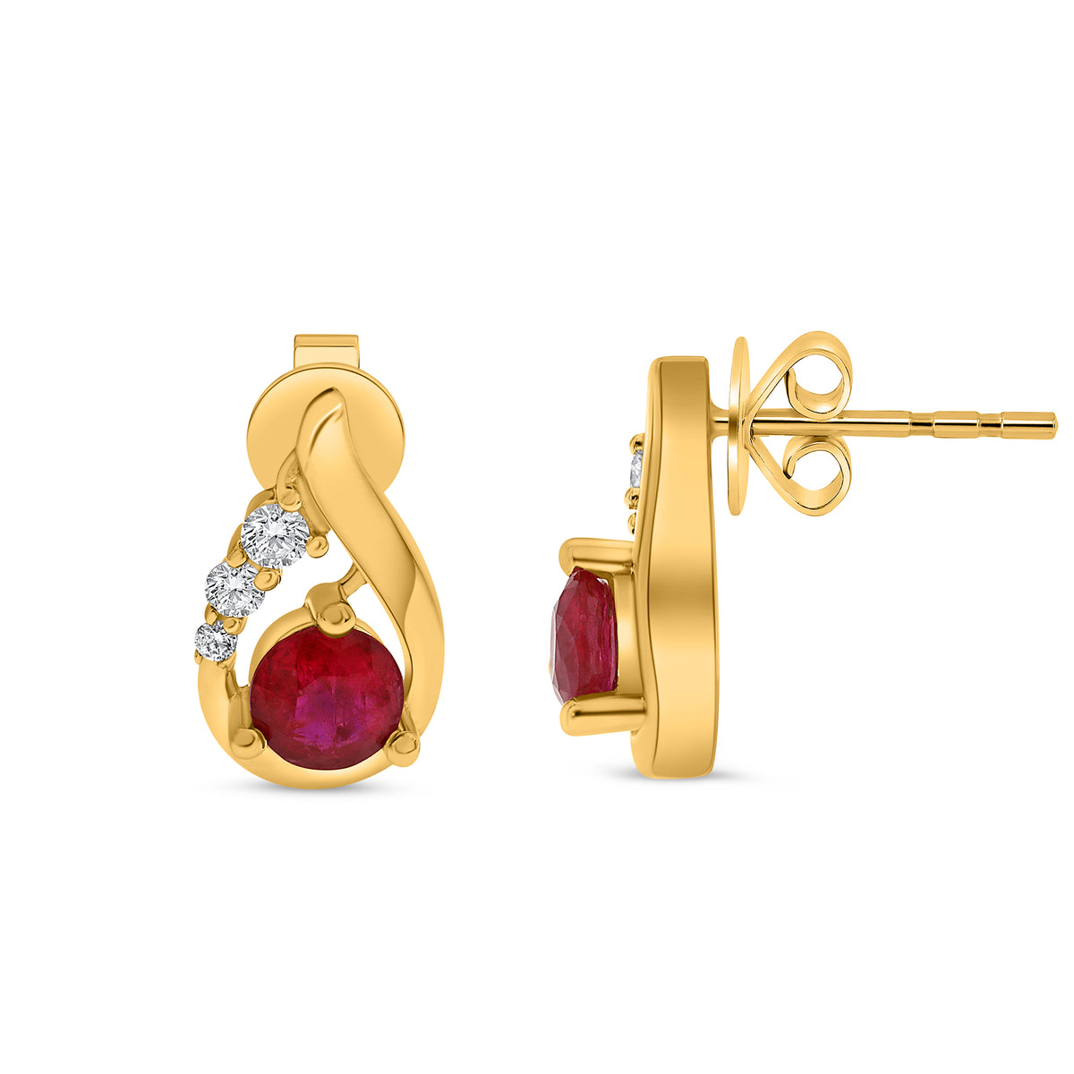 14K Yellow Gold Round Ruby Earrings