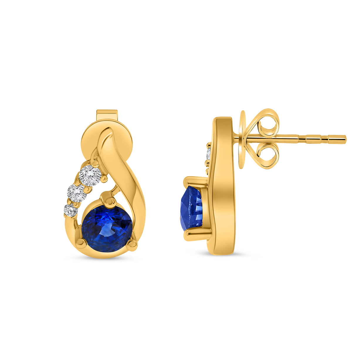 14K Yellow Gold Round Sapphire Earrings