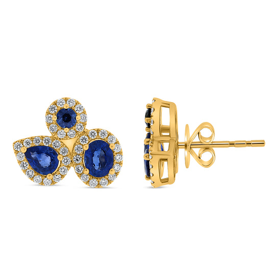 14K Yellow Gold Sapphire Halo Earrings