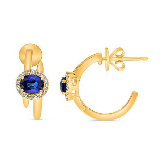 14K Yellow Gold Oval Sapphire Halo Earrings