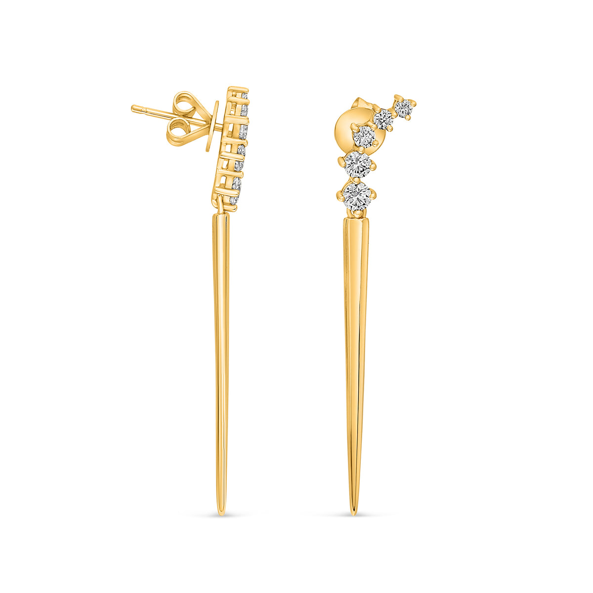 14K Yellow Gold Round Diamond Earrings