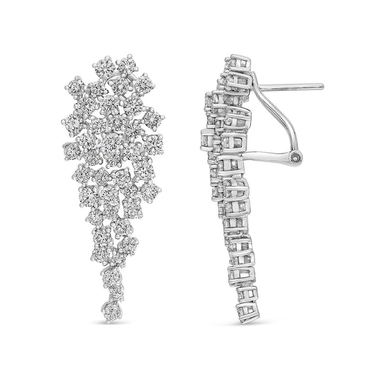 14K White Gold Round Diamond Cluster Earrings