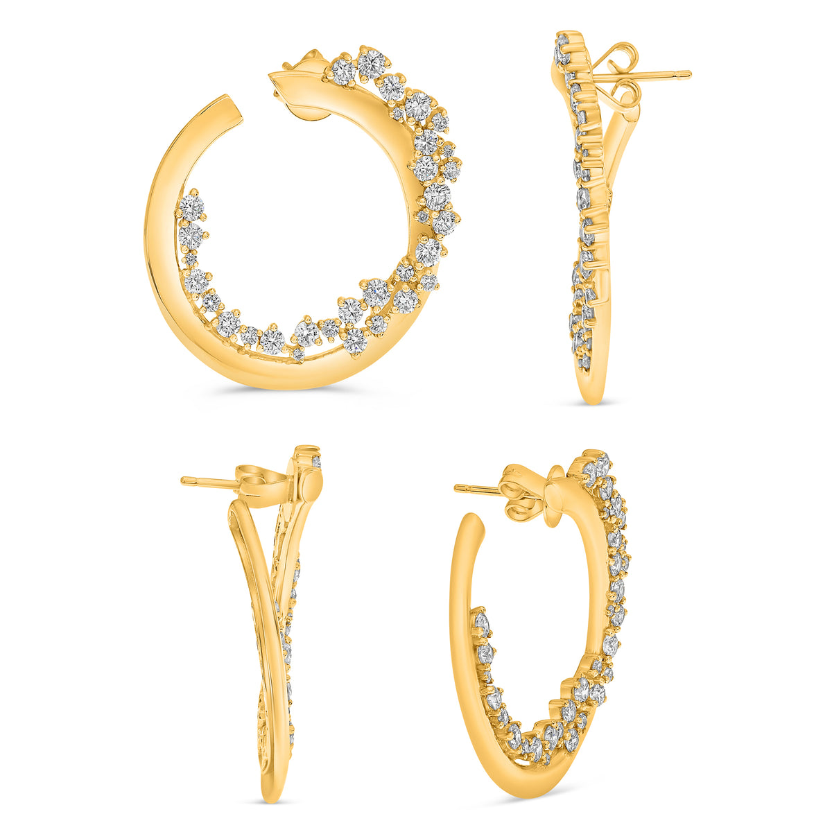 14K Yellow Gold Round Diamond Cluster Earrings