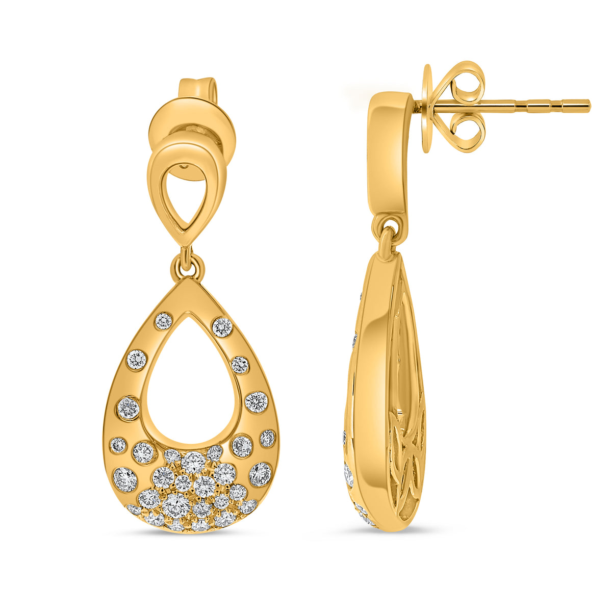 14K Yellow Gold Round Diamond Earrings