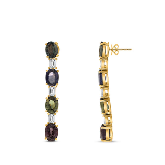 14K Yellow Gold Oval Multi-Color Sapphire Earrings