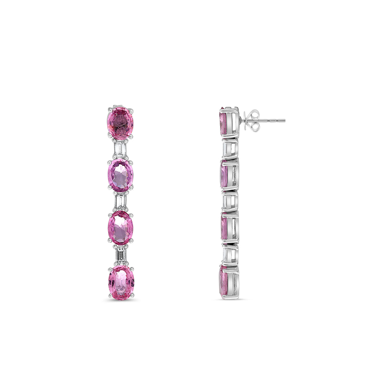 14K White Gold Oval Pink Sapphire Earrings