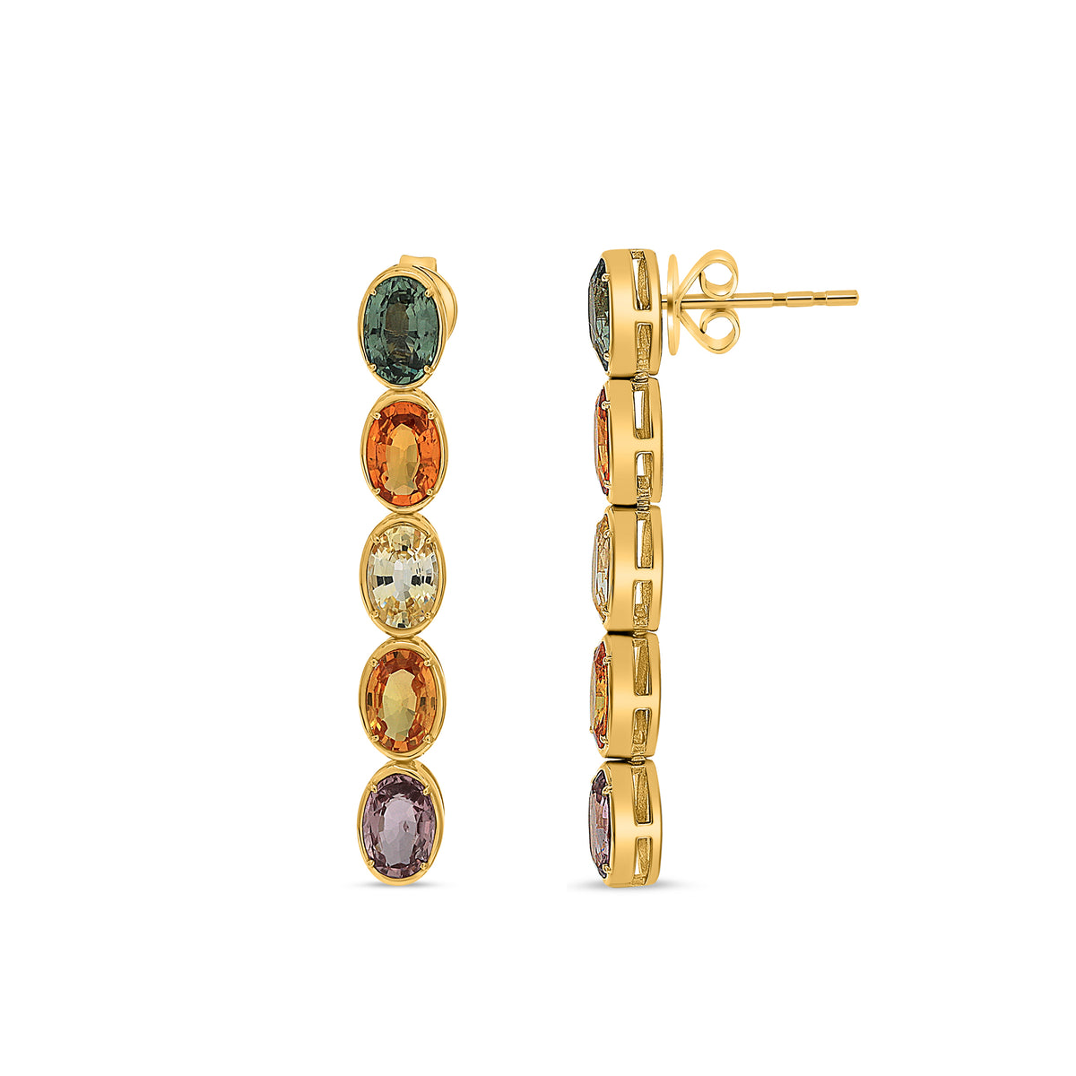 14K Yellow Gold Oval Multi-Color Sapphire Earrings