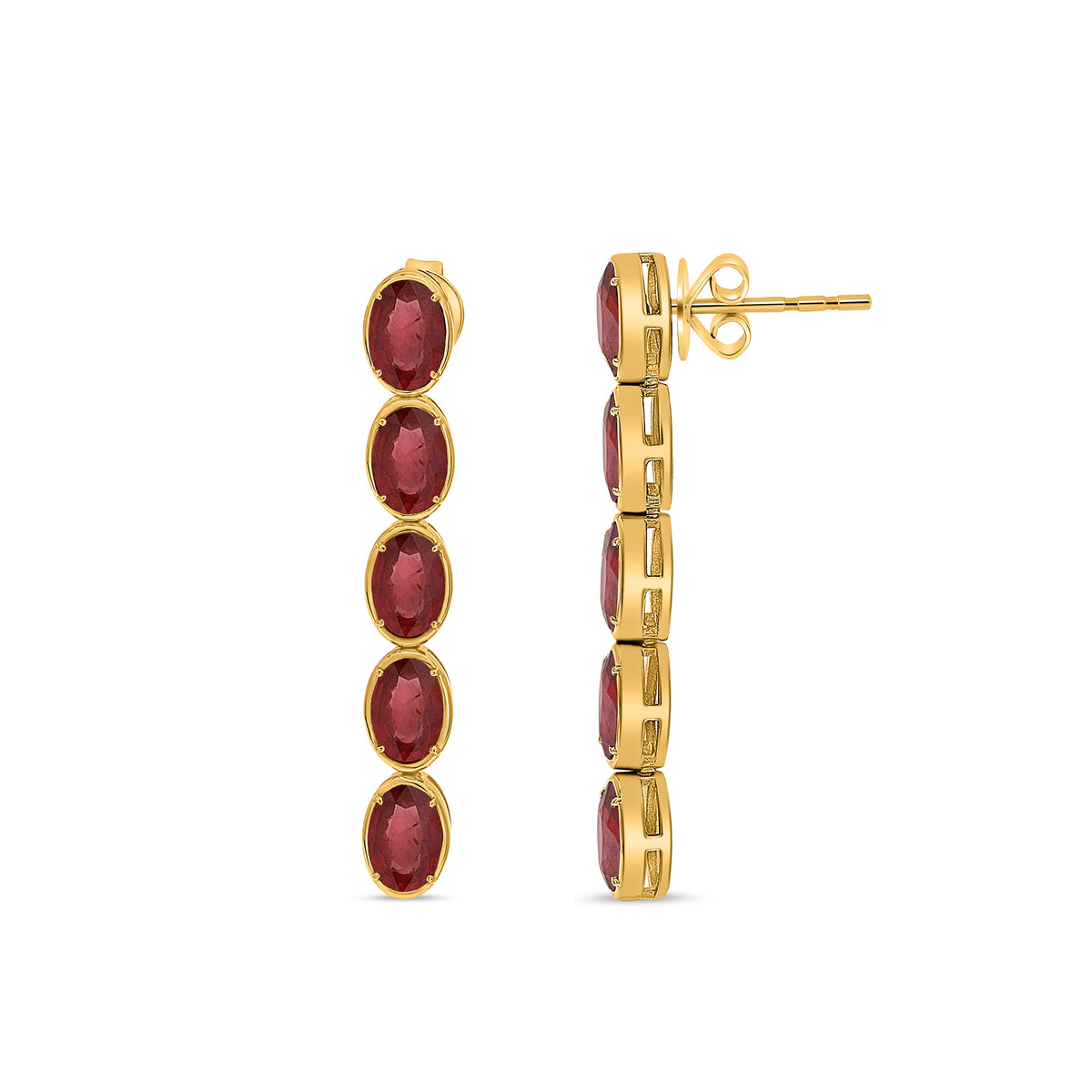 14K Yellow Gold Oval Ruby Earrings