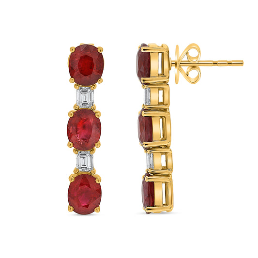 14K Yellow Gold Oval Ruby Earrings
