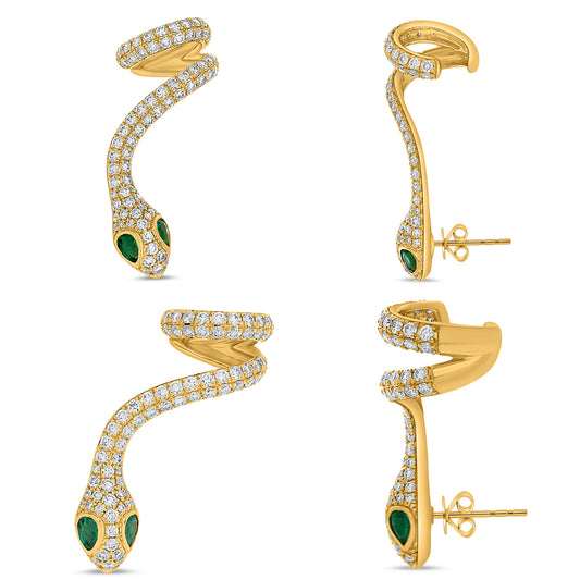 14K Yellow Gold Pear Emerald Earrings