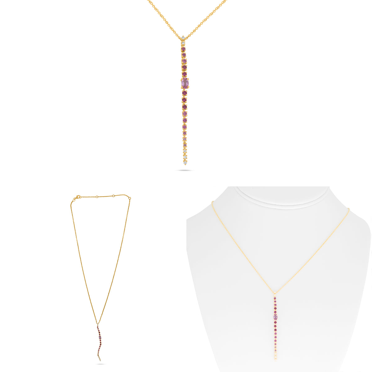 14K Yellow Gold Oval Pink Sapphire Necklace
