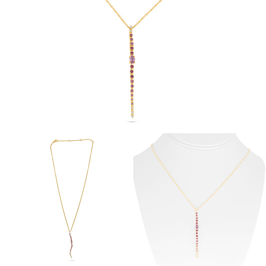 14K Yellow Gold Oval Pink Sapphire Necklace