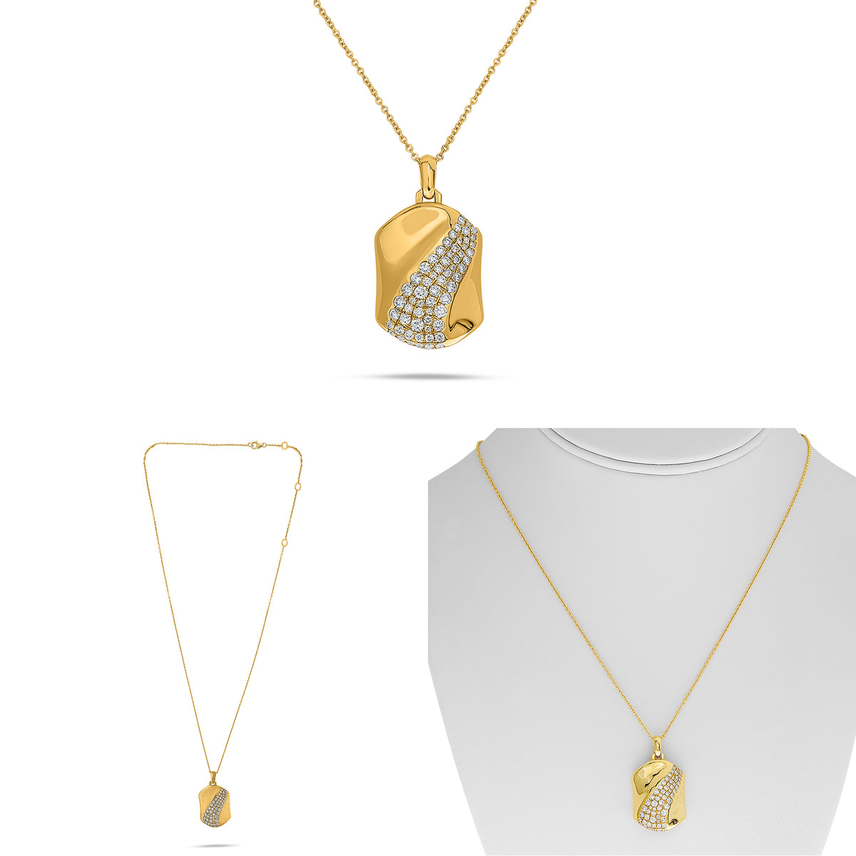 14K Yellow Gold Round Diamond Necklace