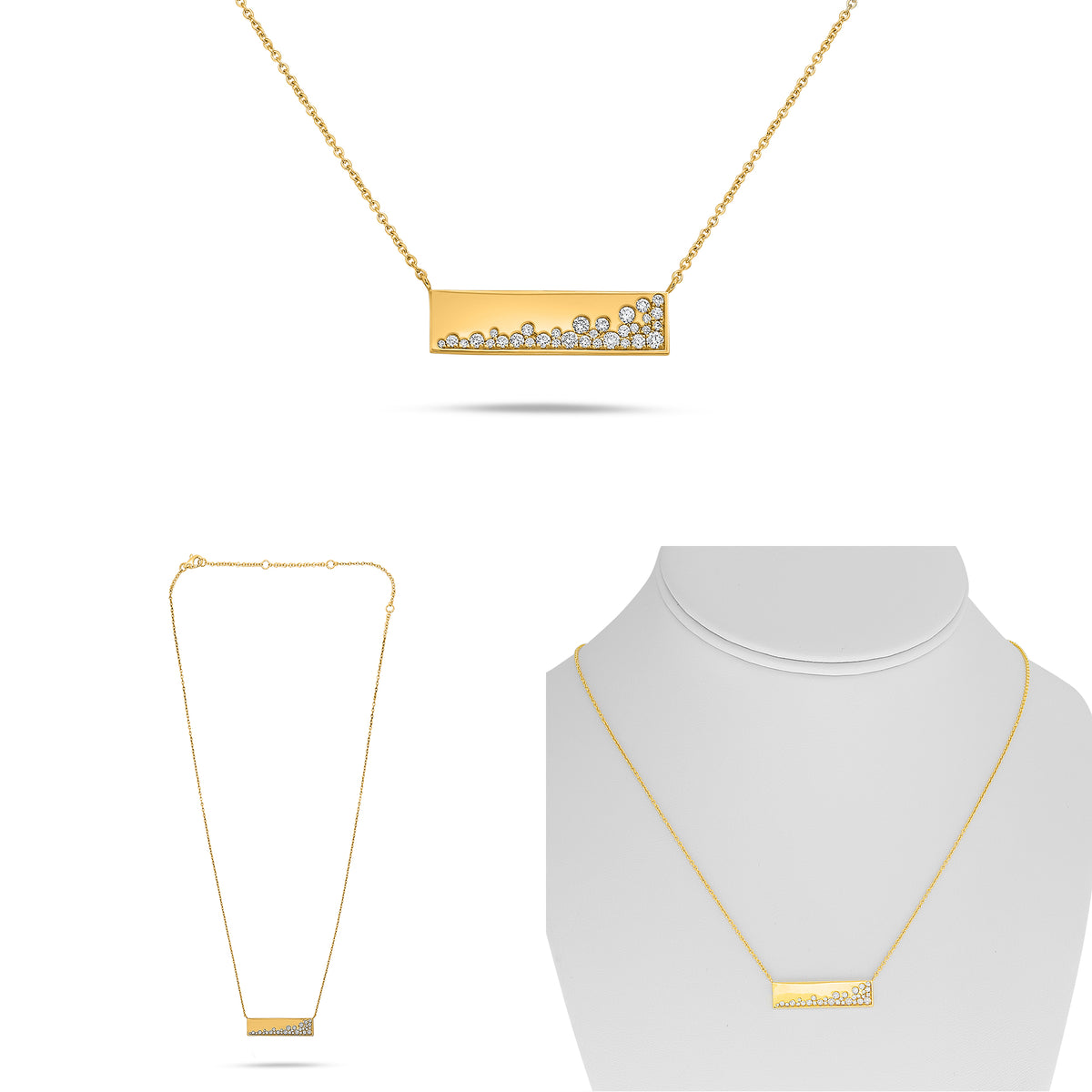 14K Yellow Gold Round Diamond Necklace