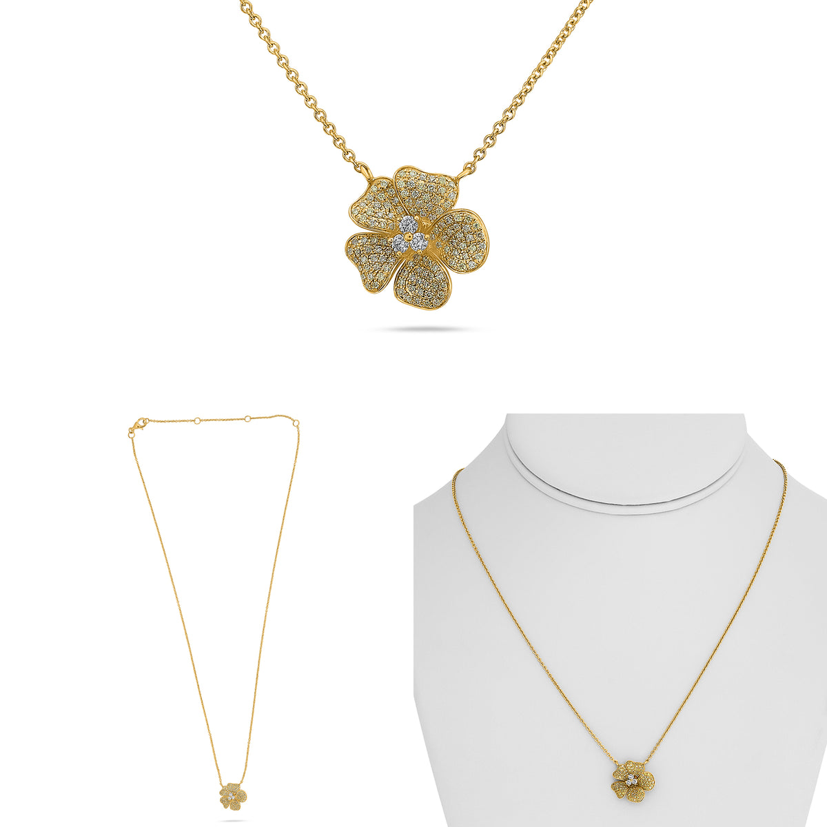 14K Yellow Gold Round Fancy Yellow Diamond Necklace