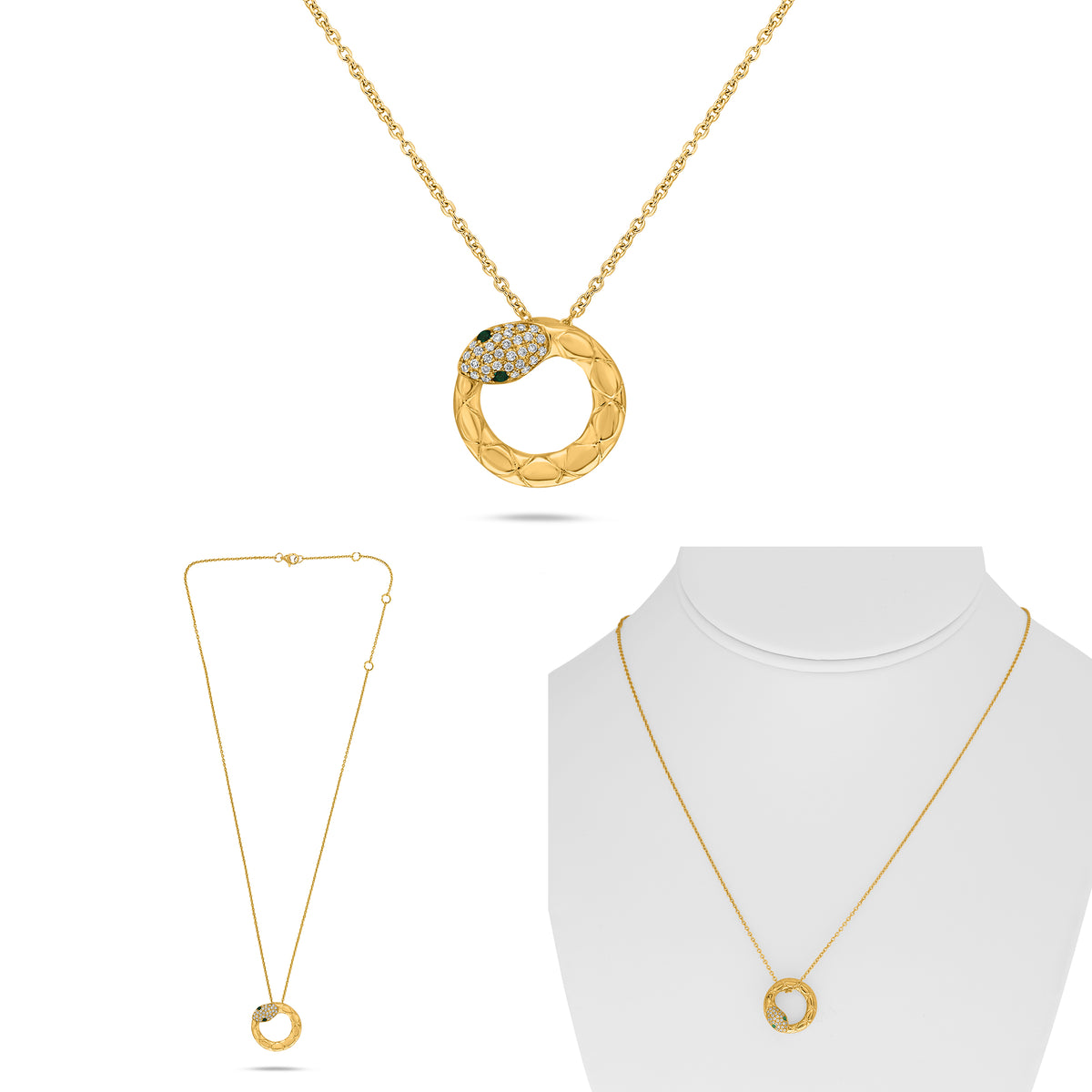 14K Yellow Gold Round Emerald Necklace