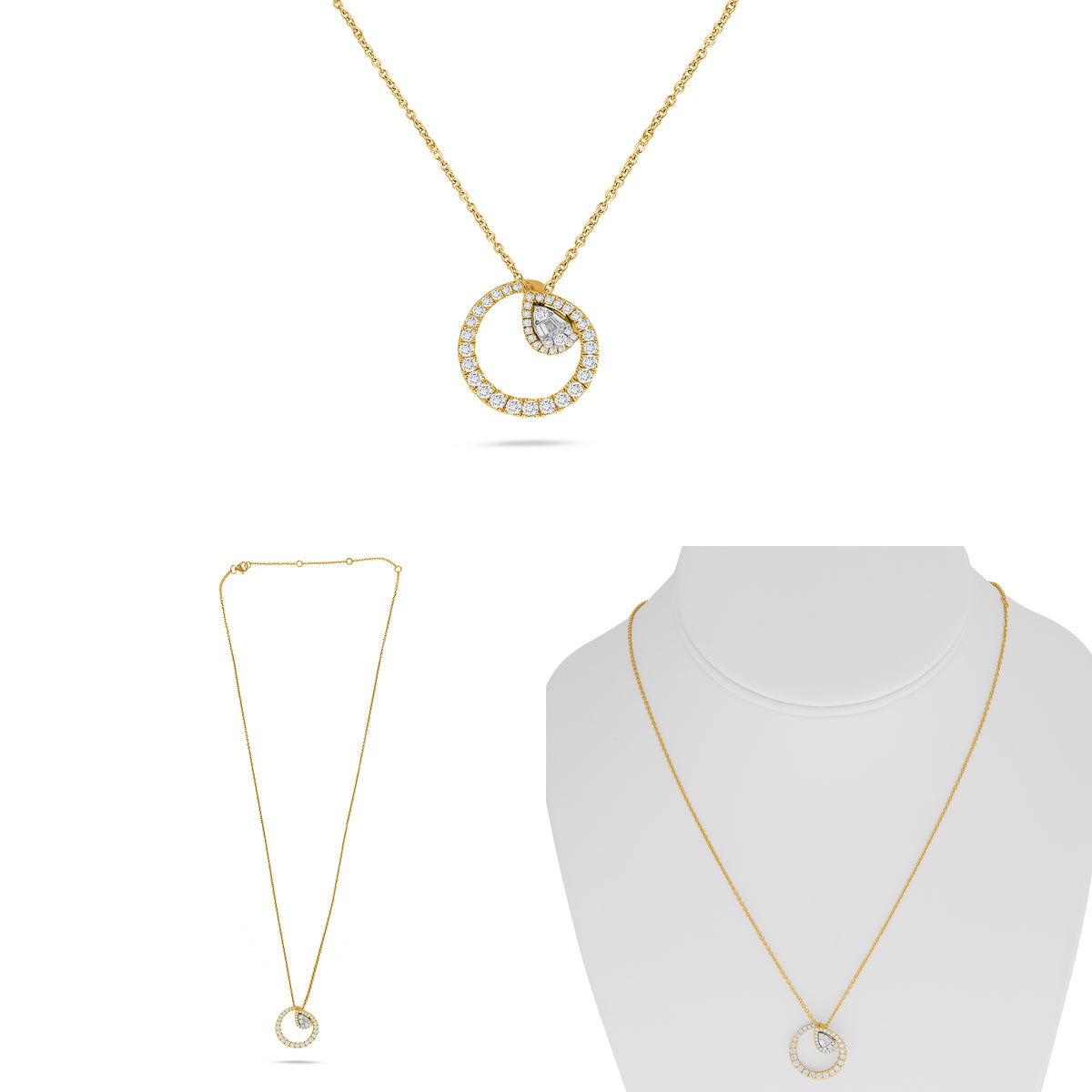 14K Yellow Gold Baguette Diamond Cluster Necklace