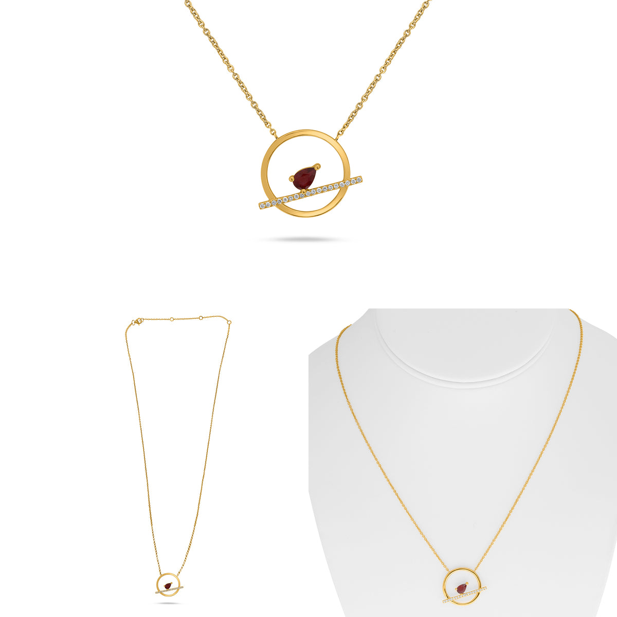 14K Yellow Gold Pear Ruby Necklace