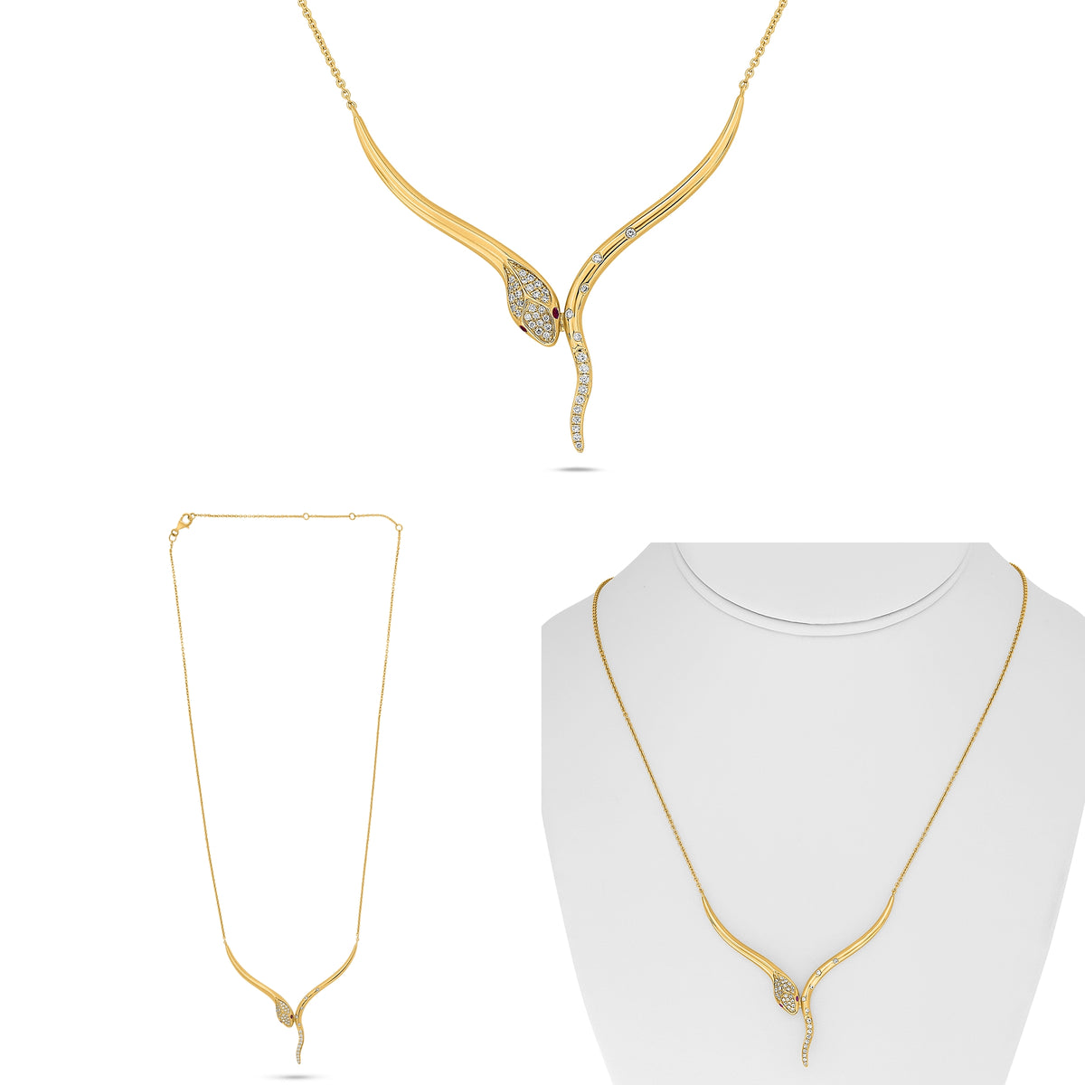 14K Yellow Gold Round Ruby Necklace