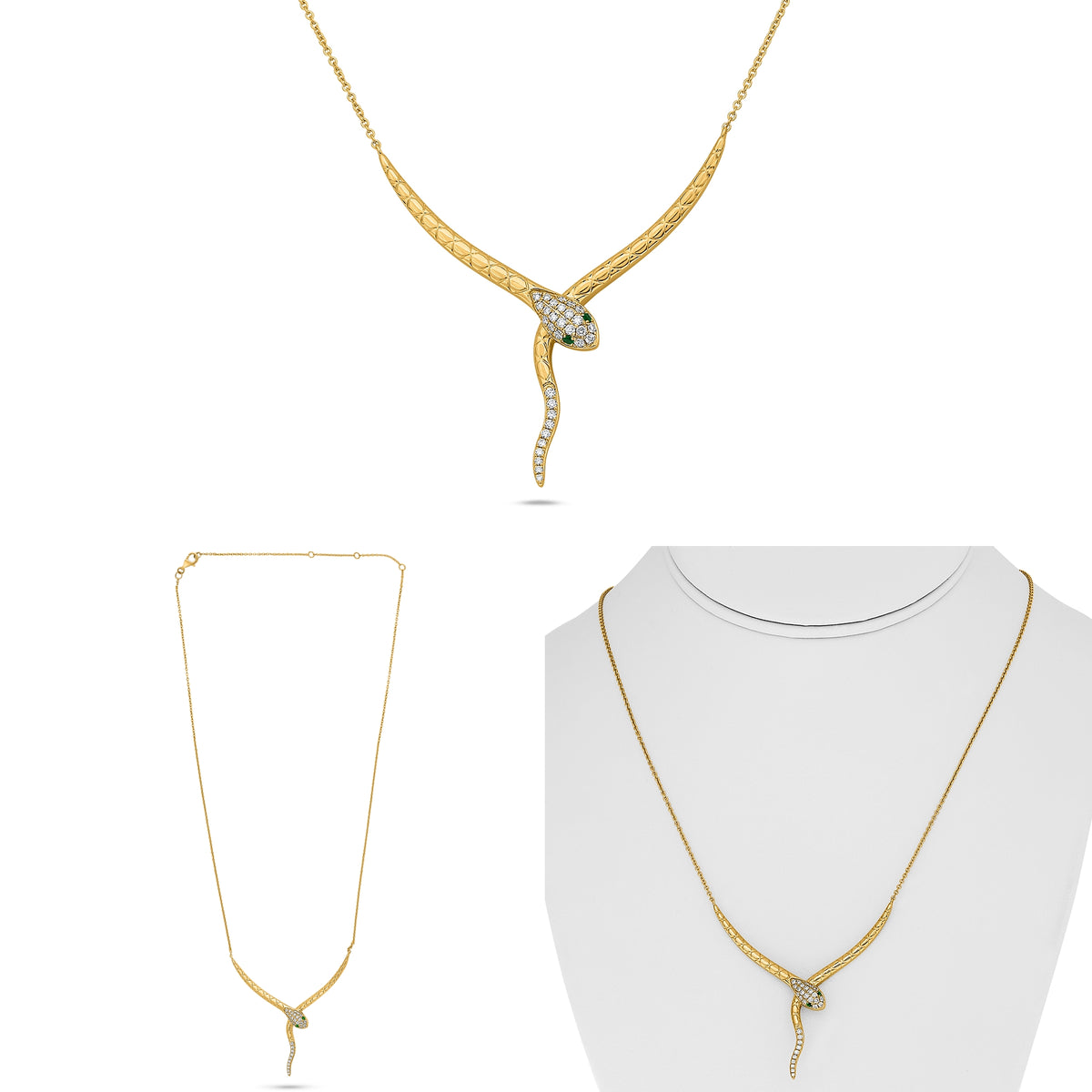 14K Yellow Gold Round Emerald Necklace