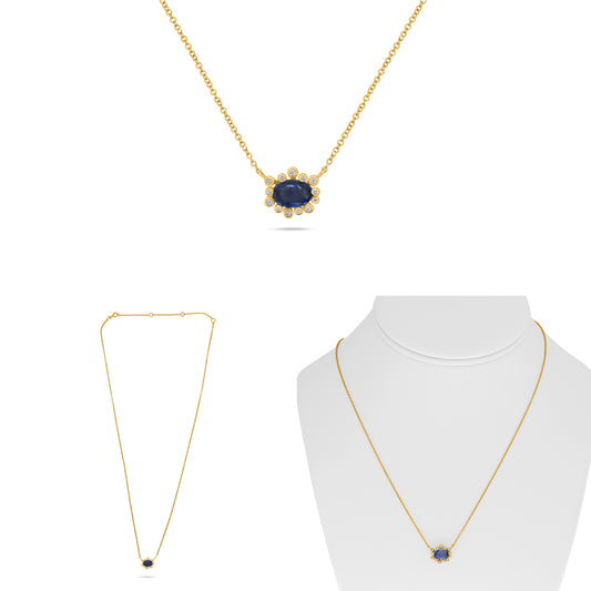 14K Yellow Gold Oval Sapphire Halo Necklace
