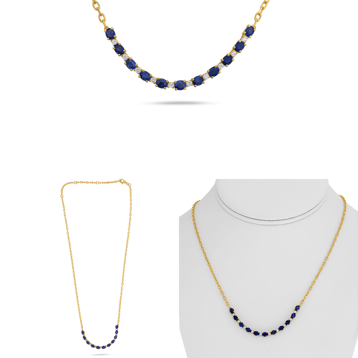 14K Yellow Gold Oval Sapphire Necklace