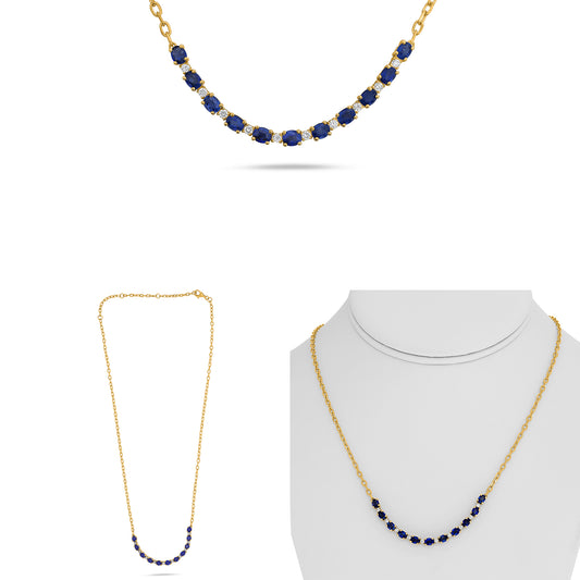14K Yellow Gold Oval Sapphire Necklace