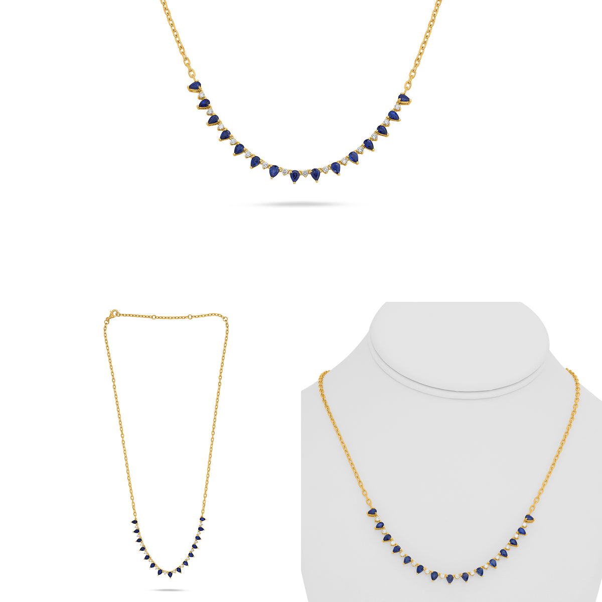 14K Yellow Gold Pear Sapphire Necklace