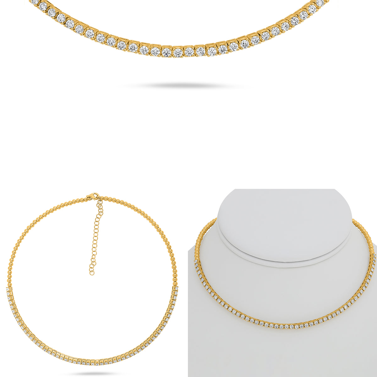 14K Yellow Gold Round Diamond Necklace