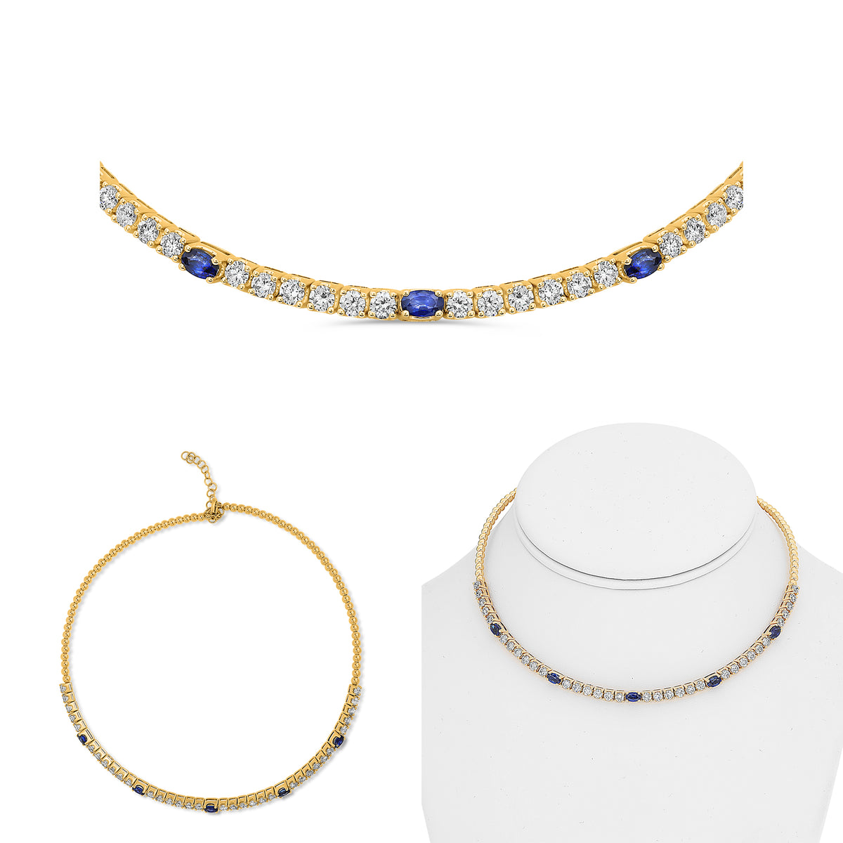 14K Yellow Gold Oval Sapphire Necklace