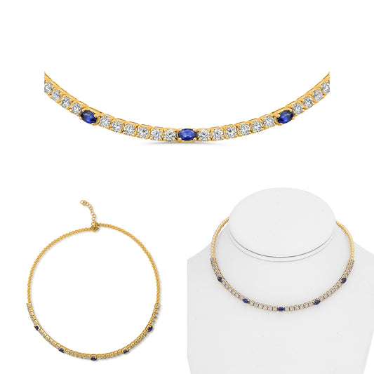 14K Yellow Gold Oval Sapphire Necklace
