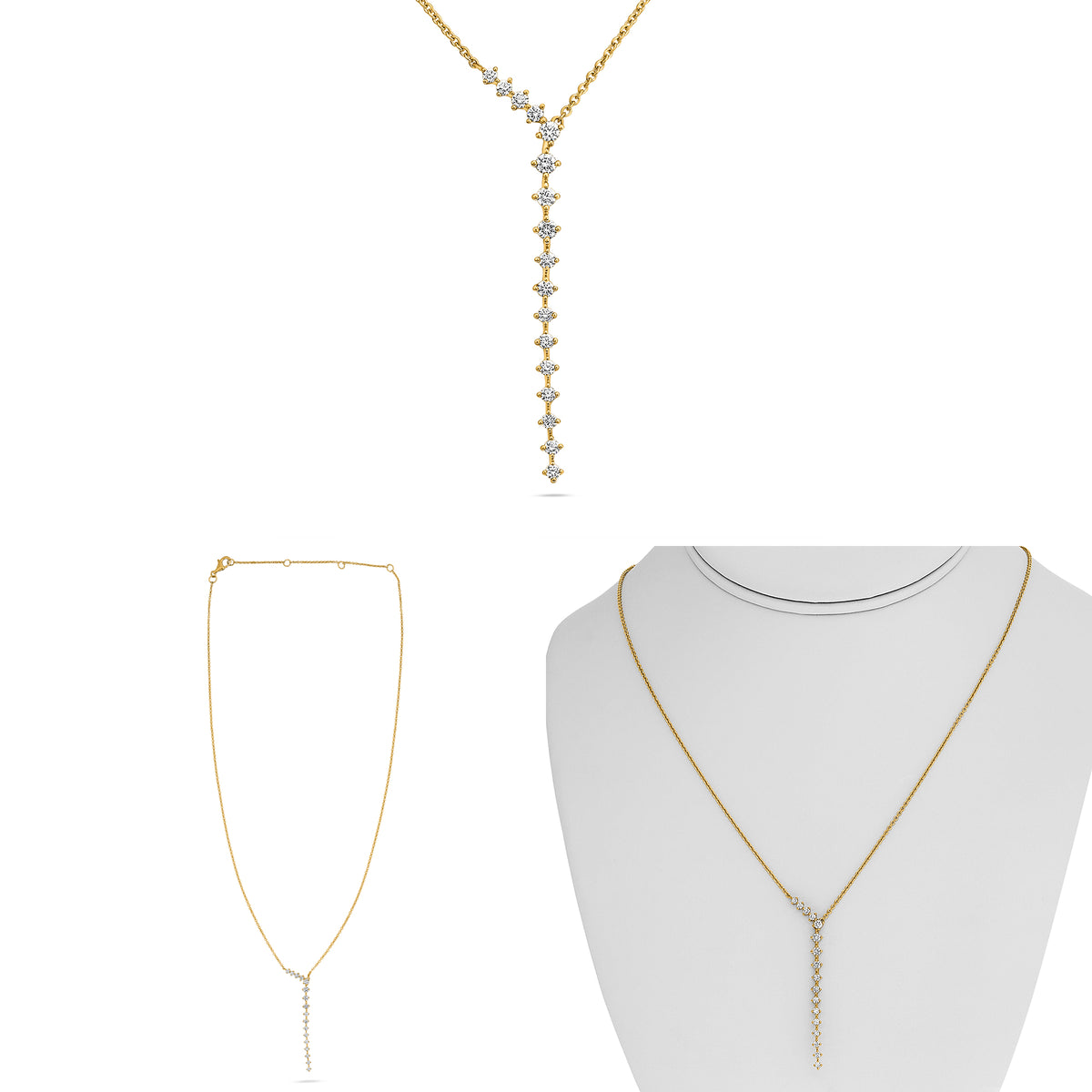 14K Yellow Gold Round Diamond Necklace
