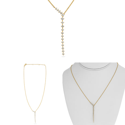 14K Yellow Gold Round Diamond Necklace
