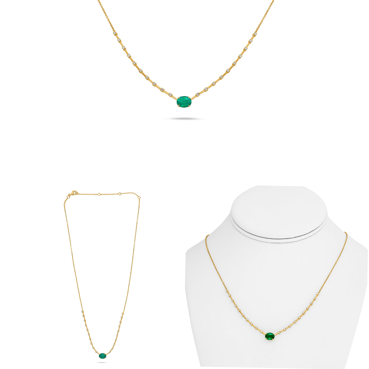 14K Yellow Gold Oval Emerald Necklace
