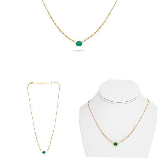 14K Yellow Gold Oval Emerald Necklace