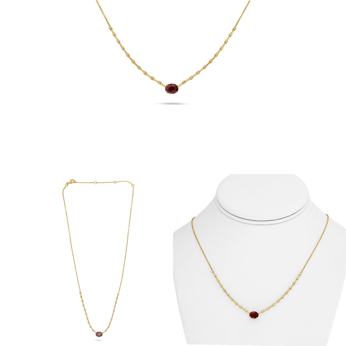 14K Yellow Gold Oval Peach Sapphire Necklace