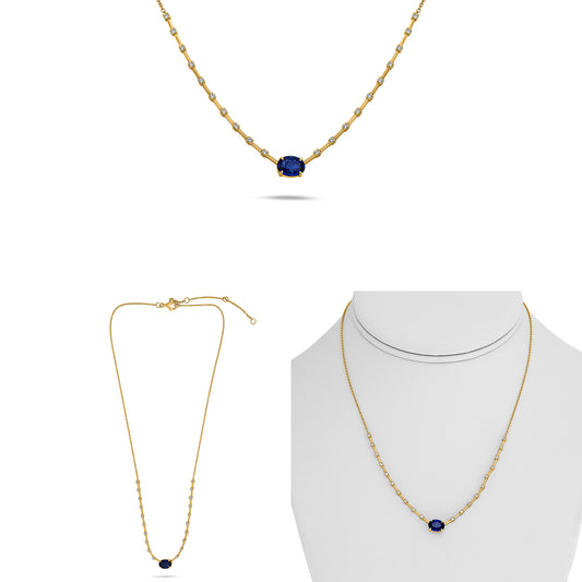 14K Yellow Gold Oval Sapphire Necklace