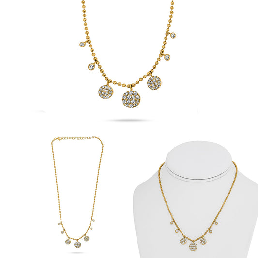 14K Yellow Gold Round Diamond Cluster Necklace
