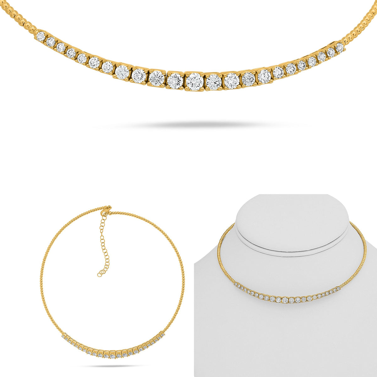 14K Yellow Gold Round Diamond Necklace